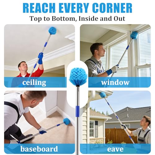 Cobweb Duster with Extension Pole - 6 FT Lightweight Stainless Steel Extendable Duster Ceiling Fan Duster for High Ceilings, Medium Stiff PET Bristle Spider Web Brush for Indoor/Outdoor Cleaning - size: 6FT