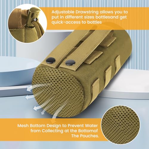 Molle Water Bottle Holder, Upgraded 1000D Nylon Tactical Molle Water Bottle Pouch, Sports Water Bottle Bag Bottom Mesh Lining Hydration Carrier for Camping, Climbing, Hiking and Travelling - color: Tan-2pack