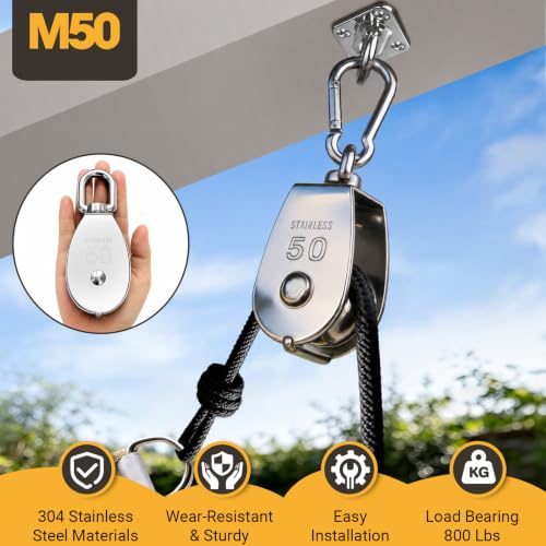 2PCS 304 Stainless Steel M50 Single Rope Pulley Block | Heavy Duty Lifting Crane Swivel Hook for Hanging Wire and Crane Operations | Heavy Duty Lifting Crane Swivel Hook For Hanging Wire and Crane Operations - size: 2P-M50