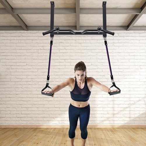 Kipika 32" Ceiling Mounted Pull Up Bar - Heavy Duty, Highly Adjustable, Multifunctional Chin Up Bar - Home Gym System with Punching Bag Hanger and Resistance Bands Training - color: Ceiling Mounted Pull Up Bar with Ball
