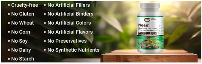 Neem Triple Complex - High-Potency Azadirachta Indica Capsules, Neem Leaves, Bark, Flowers in Ratio (80:10:10) - 180 Capsules, 90 Serving, 1000 Mg per Serving. Pack of 2.