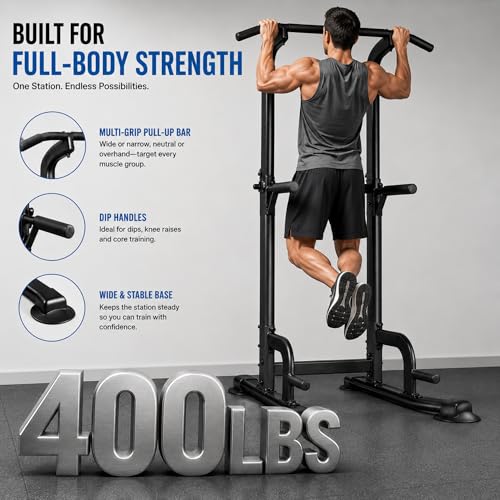 BARWING Pull Up Bar Station, Power Tower, Dip Station with 3D Backrest, Multi-Function Strength Training Stand Rack, Adjustable Height Dip Bar for Home Gym Workout Stand Fitness Exercise Equipment - color: P013-B
