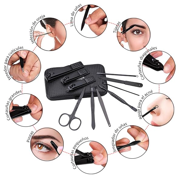 Glamne Manicure Set Nail Clippers Kit Professional Stainless Steel Nail Care Tools with Leather Travel Case 10 in 1 Yellow - color: Yellow