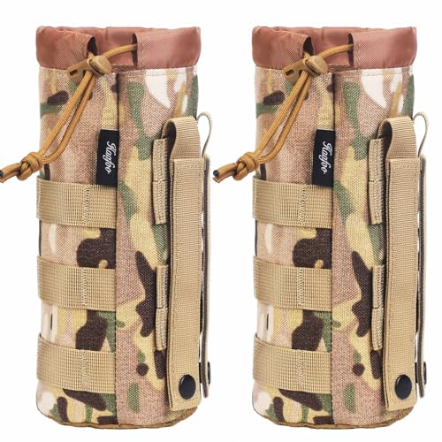 Molle Water Bottle Holder, Upgraded 1000D Nylon Tactical Molle Water Bottle Pouch, Sports Water Bottle Bag Bottom Mesh Lining Hydration Carrier for Camping, Climbing, Hiking and Travelling - color: CP-2pack