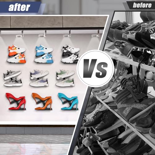 Wall-Mount Floating Shoe Shelves, Sturdy Levitating Sneaker Rack for Showcasing Shoe Collections - color: Black