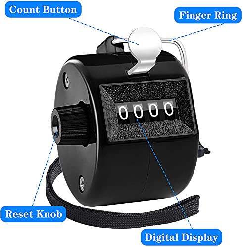 FEBSNOW 2 Pack Tally Counter Clicker 4 Digit Number for School Event | For Row Sport School Event Coaches, Mechanical 4 Digit Counting, Handheld People Clicker Counter - color: Metallic Black