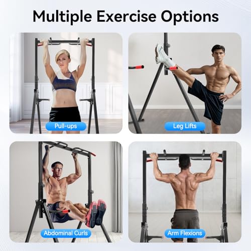 Foldable Pull Up Station, Pull Up Bar for Home, Height Adjustable, Multifunction Fitness Tower Station Strength Training Equipment for Home Outdoor