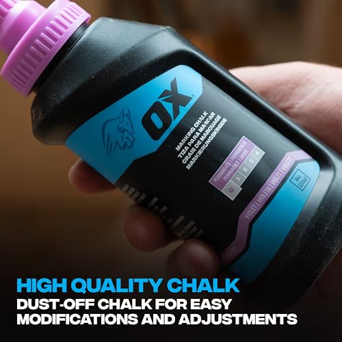 OX Violet Chalk Line Powder 8oz - Dust-Off Chalk Refill | Purple chalk line refill, zero permanence, leak-proof cap, high-flow nozzle, weather resistant, wood concrete metal stone - color: Violet - Dust-Off