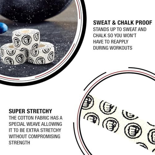 WOD Nation Flexible Hook-Grip Athletic Tape – Easy-Tear, Sweat-Proof Thumb & Finger Strips for Weightlifting - color: White
