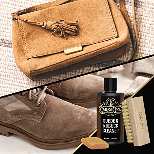 Care & Cool Suede & Nubuck Cleaner Kit, 8 oz, 100% Hog Hair Brush & Eraser | Helps Lift Dirt & Refresh Nap, Odorless & Non-Sticky Formula, Firm Yet Gentle Bristles, Suitable for Leather, Canvas & Knit