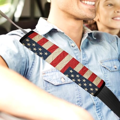 2PCS Retro American Flag USA Independence Day Car Seat Belt Pad Breathable Shoulder Protector for Girls and Boys, Most Cars, Anti-Slip Pad - color: Pattern 676