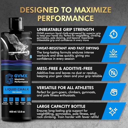 50ML/100ML/400ML Superior Grip Premium Liquid Chalk. Long Lasting Mess-Free Gym Chalk for Weightlifting, Gymnastics, Climbing. Fast Drying Refillable Gym Accessories. Package May Vary. - style: 400ML - 1 Pack