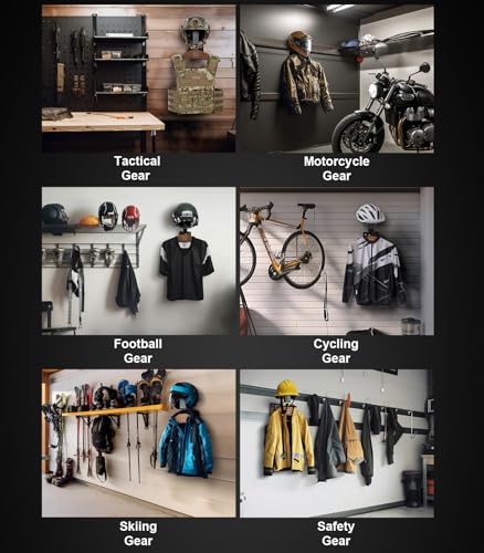 OneTigris Motorcycle Helmet Holder Wall Mount, Tactical Gear Holder with Helmet Stand and Plate Carrier Hanger, Solid Wood Wall Rack Organizer & Display for Police, Football, Cycling Gear - color: Sapele