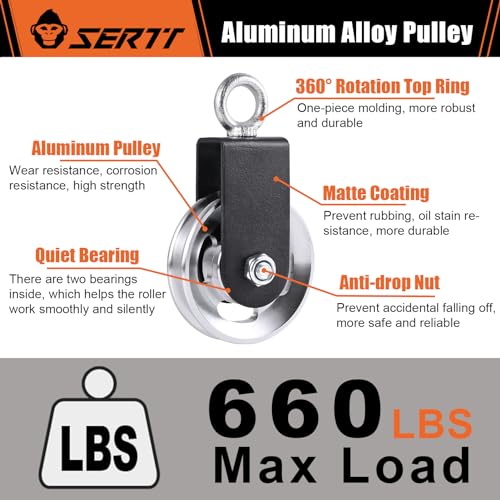 SERTT Cable Pulley Wheel for Home Gym Pulley System, Upgraded 90mm Aluminium Alloy Gym Pulley for Maximum 660LBS Load - color: Silver, style: [2 Pack]
