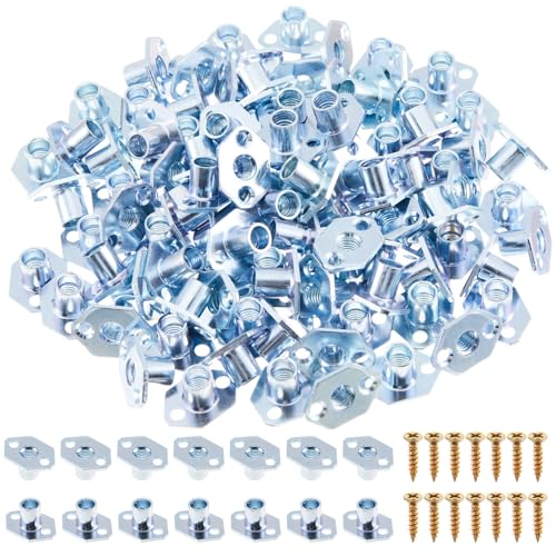 120 Pack 3/8"-16 Screw-in T-Nuts for Climbing Holds with 240 Screws, Industrial 2-Hole Tee Nuts for Climbing Wall, Removable & Reusable Zinc-Plated Steel T Nuts for 3/4" Plywood or Thicker