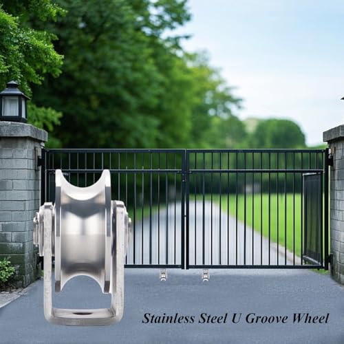 Stainless Steel U Groove Wheel Heavy Duty Pulley Smooth Rolling Door Wheels Sliding Gate Hardware High Weight Capacity Rollers Rolling Driveway Gate Bracket Rollers for Carts Furniture Machinery - size: 4pc 3inU