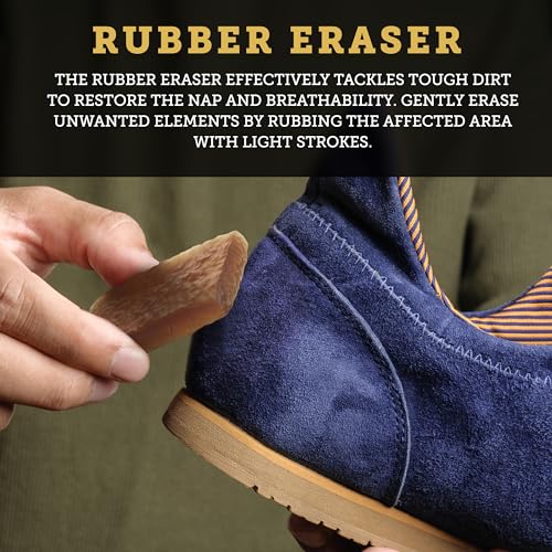 Care & Cool Suede & Nubuck Basic Cleaner Kit, 100% Hog Hair Brush & Eraser | 3.94"x1.38" Brush, Gentle Cleaning, Nap & Breathability Restoration, No Water Needed, Ideal for Velvet, Leather, Canvas, Knit