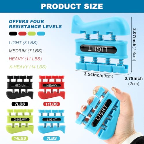 4Pcs Finger Strengthener, Finger Exerciser, Hand Exerciser for Improve Dexterity and Strength in Fingers, Hands, Forearms–Grip Strength Trainer for Musicians, Climbers