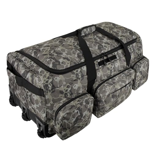 120L 3 Wheel Tactical Rolling Duffle Bag, Heavy Duty Military Deployment Luggage, 900D Waterproof Duffel for Camping Travel Outdoor Sports - color: Camo Brown
