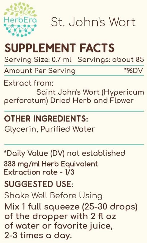 St. John's Wort B60 Alcohol-Free Herbal Extract Tincture, Super-Concentrated Saint John's Wort (Hypericum Perforatum) Dried Herb (2 fl oz)