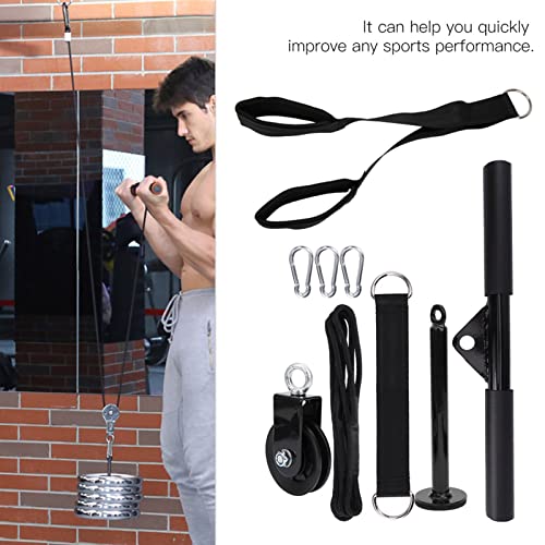 Exercise Pulley System 9Pcs Set | High - Strength Nylon Rope & Quiet Cable Pulley | DIY Loading Pin for Triceps Training / Pull Down / Home Gym | Portable Strength Equipment