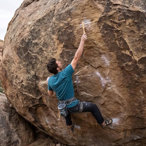 Climbing Gear Brush 20cm / 7.87in Long, Wood Handle with Natural Fiber Head and Tail Storage Hole for Outdoor Routes and Rock Pockets Rock Climbing Brush