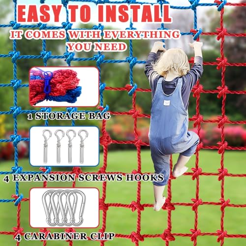 Climbing Cargo Net, Polyester Playground Climbing Net, Heavy Duty Large Military Climbing Net for Kids Outdoor, Kids Safety Protection Net, Rope Ladder, Jungle Gyms, Swingset, Treehouse - size: 4ft x 8ft