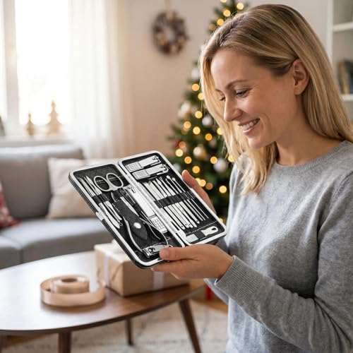 19 Pcs Stainless Steel Manicure Pedicure Kit - Professional Nail Clippers Set with Travel Case, Nail Care Grooming Tools for Men Women Fingernail Toenail Cutters Birthday Fathers Day Gifts - color: Black