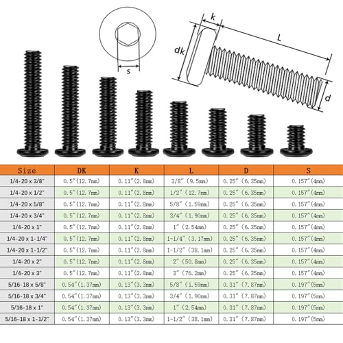 Matuja 1/4-20 x 1-1/4" Flat Head Hex Socket Bolts Screws,304 Stainless Steel,Black Oxide Finish,Fully Threaded Bright Furniture with Hex Key(20 Pcs) - size: 1/4-20 x 1-1/4"