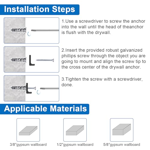 Zinc Self-Drilling Drywall Anchors with Screws Kit, 25 Heavy Duty Metal Wall Anchors and 25#8 x 1-1/4'' Screws - 50 Pieces All Together - size: 1size-25pcs