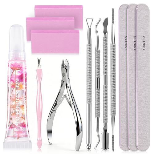 MelodySusie Nail Care Kit Nail Prep Set Cuticle Remover | Cuticle Trimmer,Cuticle Pusher, Nail File and Buffer Blocks,Portable Cuticle Oil and Ingrown Toenail Removal Tool,13Pcs - size: 13Pcs Lavender