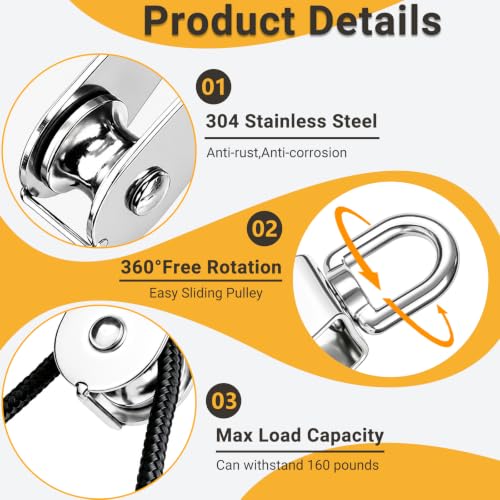 4PCS M20 Heavy Duty Rope Pulley Block | 304 Stainless Steel Heavy Duty Lifting Crane Swivel Hook for Hanging Wire and Crane Operations | 304 Stainless Steel Heavy Duty Lifting Crane Swivel Hook For Hanging Wire and Crane Operations - size: 4P-M20
