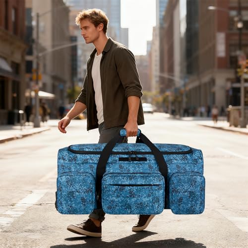 120L 3 Wheel Tactical Rolling Duffle Bag, Heavy Duty Military Deployment Luggage, 900D Waterproof Duffel for Camping Travel Outdoor Sports - color: Navy Blue