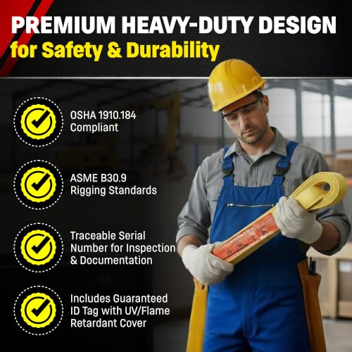 DD Sling 2 Inch x 4 Foot Nylon Lifting Sling – USA Made, 6,400 lb Vertical, 5,100 lb Choker, 12,800 lb Basket – 2-Ply Heavy Duty 900 Webbing, Type 3 Flat Eye & Eye Rigging Sling | 6,400 lb Vertical, 5,100 lb Choker, 12,800 lb Basket – 2-Ply Heavy Duty 900