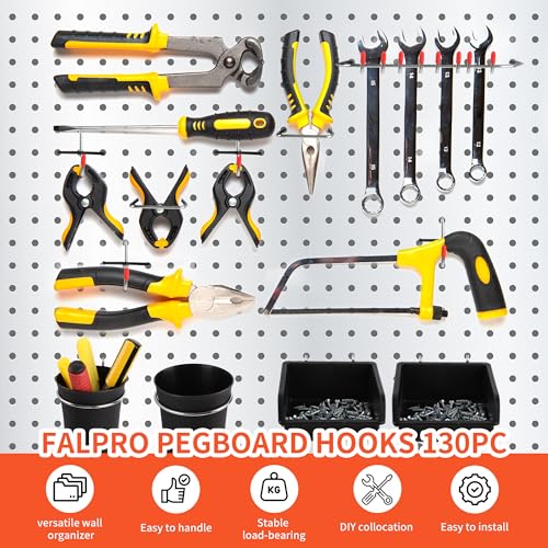 130PCS Pegboard Hooks Assortment - Peg board Hooks for Hanging Tools with Pegboard Bins & Cups,1/8-Inch Pegboard Wall Organizer - Ideal for Organizing in the Garage Kitchen Workbench Craft Room - style: 130 Pcs