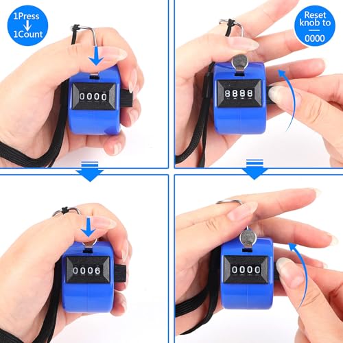 FEBSNOW 2 Pack Tally Counter Clicker 4 Digit Number for School Event | For Row Sport School Event Coaches, Mechanical 4 Digit Counting, Handheld People Clicker Counter - color: Red Blue