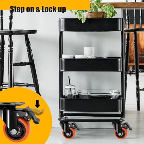 QNCZ Caster Wheels, 3 Inch Heavy Duty Casters Set of 4, Silent Industrial Casters Load 1500lbs, Swivel Casters for Furniture, Workbench and Cart Wheels | Easy to Install, Efficient operation, convenient braking,Silent, Floor friendly,Widely Applied for Ca
