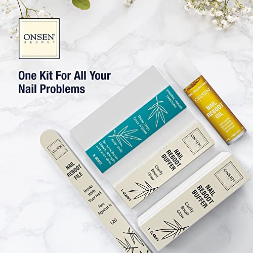 Onsen Secret Nail Care Kit - Includes Cuticle Oil 10ml, Japanese Nail Buffer and Shine Kit - Spa-Quality Manicure - Organic Ingredients - Long-Lasting Shine - Easy & Safe - 1pk - size: Essential Nail Reboot Kit (Oil)