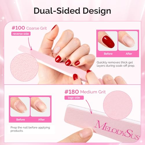 MelodySusie 10Pcs Nail Files 100/180 Grit, Mixed-Shape Double Sided Emery Boards Bulk Pack for Acrylic, Gel and Natural Nails, Professional Manicure Pedicure Shaping Tools for Home Salon, Pink - size: 10Pcs Mix Shape