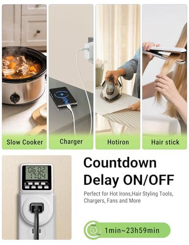 Techbee Indoor Digital Infinite Repeat Cycle Intermittent Outlet Timer Plug 24 Hour Programmable Timed Electrical Power Switch with Countdown Delay on Off Function for Lights and Appliances (2 Pack) - style: 2 Pack