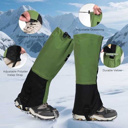 Waterproof Adjustable Hiking Gaiters for Men and Women, Snow Boots-Gaiters for Hiking in Hunting Sand Mud Mountain Climbing Snowshoeing - color: Army Green