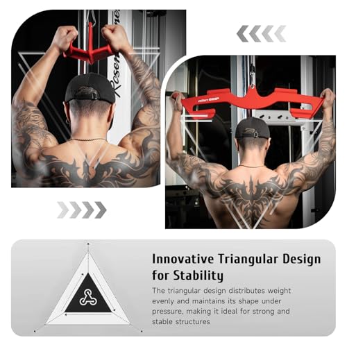 LAT Pull Down Bars Set, Triangular Stability LAT Pulldown Attachments with 8 Ergonomic Handles for Whole Back Training, Non-Slip Cable Machine Attachment for Gym Home Workout - color: Ruby Red