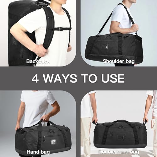 TUGUAN 100L Extra Large Travel Duffle Bag Backpack for Men, 3 in 1 Sports Duffel Bags W/Adjustable Shoulder Strap & Dividers Gym Equipment/Gear Weekend Overnight Bag for Trip Camping Hiking, XL Black - color: Black