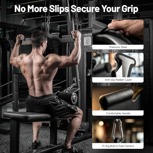 LAT Pull Down Bar with 6 Ergonomic Handles, Neutral Grip LAT Pulldown Attachments for Whole Back Training, Wide Grip LAT Pulldown Bars for Home Gym Cable - color: Black-1
