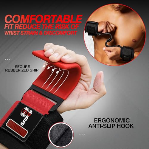 Weight Lifting Hooks – Heavy Duty Gym Straps for Deadlifts, Pull-Ups, Rows & Strength Training Secure Grip Support for Weightlifting, Powerlifting CrossFit Nylon & Neoprene Padding - color: Red