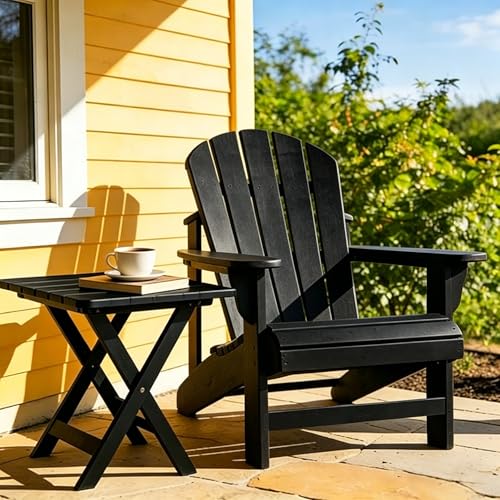Outdoor Wooden Side Table, Folding Patio End Table, Small Square Furniture Table for Adirondack Chair, Balcony, Porch, Acacia Wood, No Assembly, Black - color: S-black-1