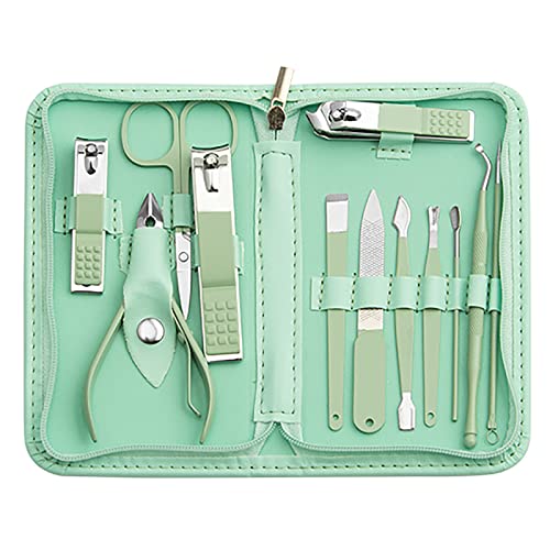 Nail Kit, Manicure Kit, Nail Care Kit for Women, Manicure Pedicure Set, Nail Clippers Toenail Clippers Kit, Professional Manicure Kit Pedicure Kit, Green Travel Case, Set of 12. - color: Green