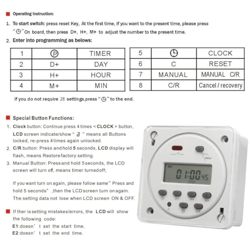 Baomain Time Switch Relay with 4 x Terminal Cable & Waterproof Cover,Digital LCD Programmable Timer,110V AC Input,200-250V 16A Output,28 Programs Daily/Weekly Schedule,CN101A - size: Timer with Terminal Cable & Cover
