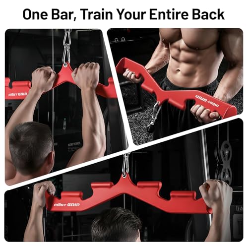 LAT Pull Down Bar with 6 Ergonomic Handles, Neutral Grip LAT Pulldown Attachments for Whole Back Training, Wide Grip LAT Pulldown Bars for Home Gym Cable - color: Red-1