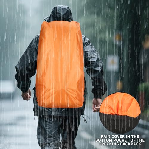 75L Hiking Backpack with Rain Cover Waterproof Camping Backpack Shoes Warehouse for Men Women, Frameless - color: Purple, size: 60L